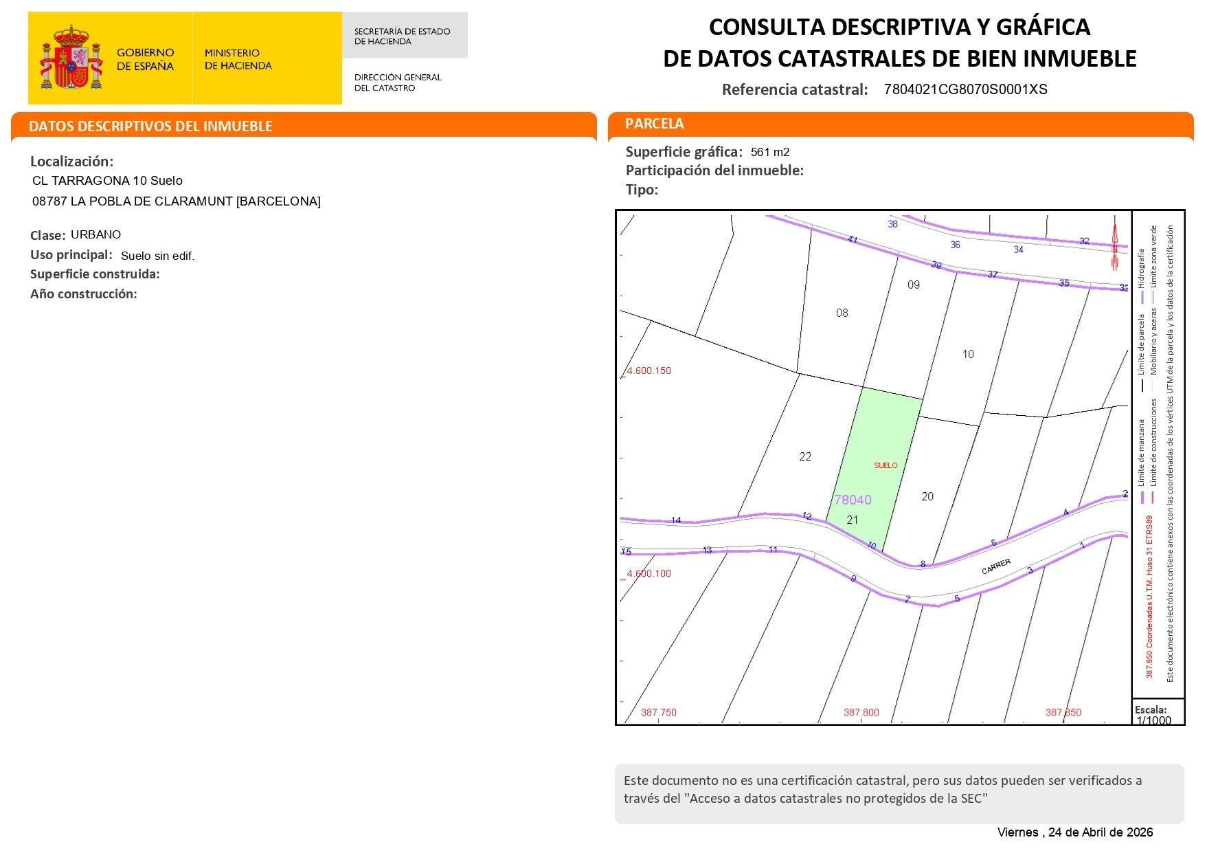 EL TEU SOLAR, ELS TEUS METRES, LA TEVA ZONA A LA POBLA DE CLARAMUNT A LES GARRIGUES