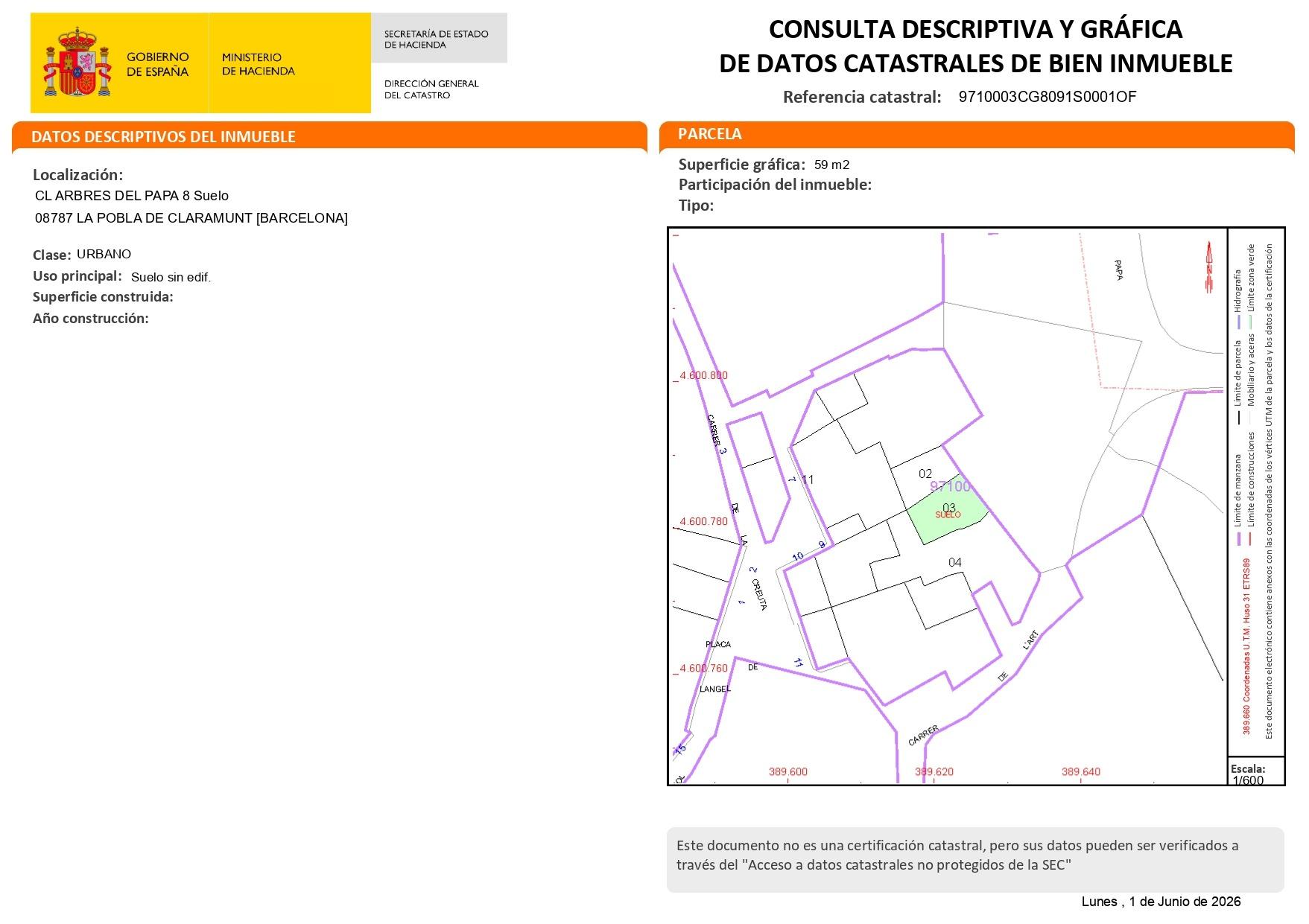 Terreny urbà de 59 m² ideal per petit ús o inversió a La Pobla de Claramunt